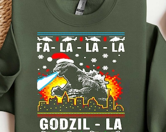Funny Godzilla Ugly Christmas Sweatshirt, Retro Godzilla Xmas Sweatshirt, Monster Holiday Party Shirt, Funny Christmas Gift