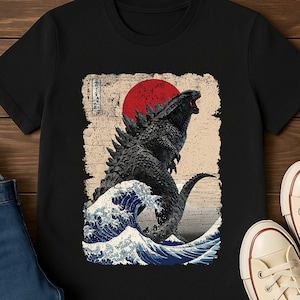 Vintage Japanese Godzilla Great Wave T-Shirt, Godzilla and the Wave Youth Shirt, King of the Monsters Adult Youth Kids Shirt