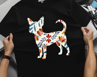 Chihuahua Cottagecore Shirt, Wildblumen Chihuahua Mom T-Shirt, Blumiges kleines Hundeliebhaber Geschenk, Vintage Natur Hund Tshirt, rustikales Chihuahua Art Tee