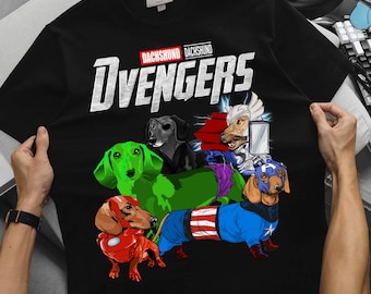 Marvel Avengers Dachshund T-Shirt, Dachshund Dog Shirt, Dachshund Dog Mom Gift, Cute Doxie Tee, Wiener Dog Shirt, Dachshund Dog Dad Shirt