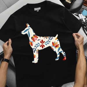 Doberman Cottagecore Shirt, Wildflower Doberman Mom Tee, Floral Guard Dog Gift, Rustic Nature Dog Tshirt, Elegant Doberman Lover Art Tee