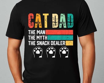 Camiseta "El Hombre Mito, el Vendedor de Snacks", divertida para amantes de los gatos, regalo para el Día del Padre con Gatos, linda camiseta para dueños de mascotas, regalo para papá gato.