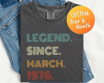 Maglietta Comfort Colors® Legend Since 1976, regalo per il 50° compleanno, maglietta divertente per il 50° compleanno, regalo di compleanno personalizzato, maglietta con grafica vintage del 1976