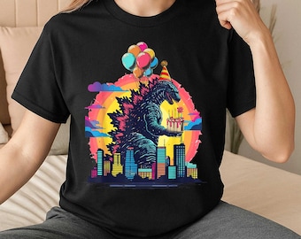 Retro Godzilla Birthday Adult Kids Shirt, Kaiju Monster Tee, Japanese Art Graphic Shirt, Funny Party, Unique Gift Idea, Anniversary Shirt