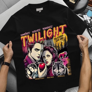 Descarga digital de romance retro vintage de vampiros y lobos, romance de vampiros y lobos (PNG), diseño de camiseta, arte crepuscular
