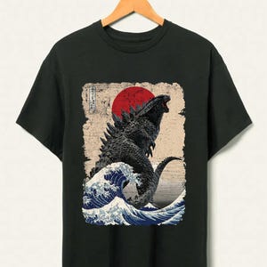 Vintage Japanese Godzilla Great Wave T-Shirt, Godzilla and the Wave Youth Shirt, King of the Monsters Adult Youth Kids Shirt