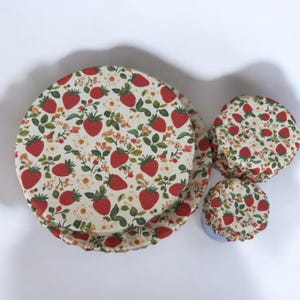 Strawberry Sourdough Reusable Jar Bowl Covers (4 Pack) | Cute Baking Gift | 100% Cotton | Washable | Bread Proofing