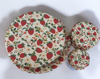 Strawberry Sourdough Reusable Jar Bowl Covers (4 Pack) | Cute Baking Gift | 100% Cotton | Washable | Bread Proofing