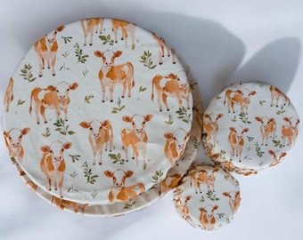Milk Cow Sourdough Reusable Jar Bowl Covers | Cute Baking Gift | 100% Cotton | Washable | Bread Proofing | Starter Cover Lid Kit