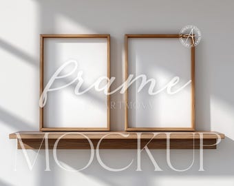 Maqueta de dos marcos en un estante. Maquetas de arte de pared minimalistas. Maqueta PSD simple. Relación DIN A.