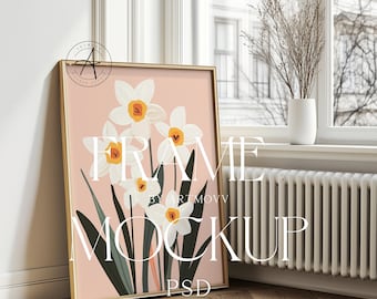Vertical Wood Frame Mockup: Home Interior, Wall Art (PSD & JPG)