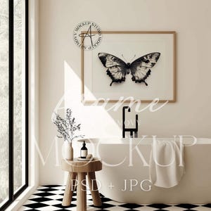 Horizontal Frame Mockup Bathroom Mockup Thin Wood Frame PSD + JPG Frame Interior Mockup DIN A Ratio, Smart Object, Bathroom Mockup for Print
