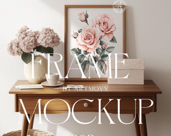 Vintage Wood Frame Mockup: 11x14 Vertical, Minimalist Style (PSD & JPG)