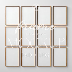 Gallery Wall Mockup Set: Minimalist Wooden Frames, PSD & JPG (Digital Download