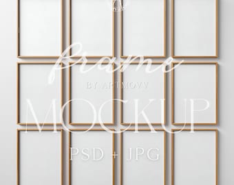 Gallery Wall Mockup Set: Minimalist Wooden Frames, PSD & JPG (Digital Download