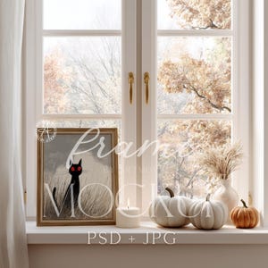 Autumn Window 4:5 Ratio Frame Mockup | Cozy Fall Printable Art Display with Pumpkins | Warm Light PSD + JPG for Thanksgiving Wall Decor