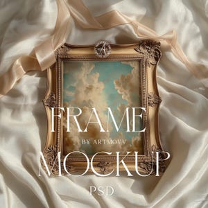 Coquette Pink Bow Wall Art Mockup: 4x5 Gold Vintage Frame (PSD & JPG)