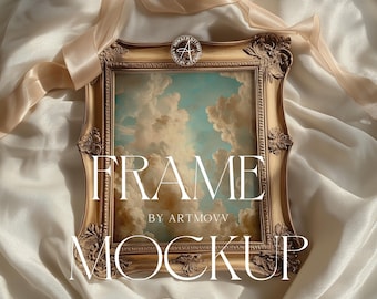 Mockup met roze strik muurkunst: 4 x 5 gouden vintage lijst (PSD en JPG)
