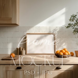 Rustic Kitchen Frame Mockup: Farmhouse Countertop Wall Art (PSD, JPG, PDF Guide)