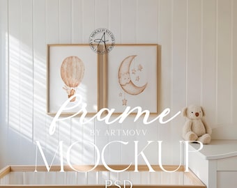 Scandinavian Nursery Frame Mockup: 50x70 Nordic Kids Room (PSD)