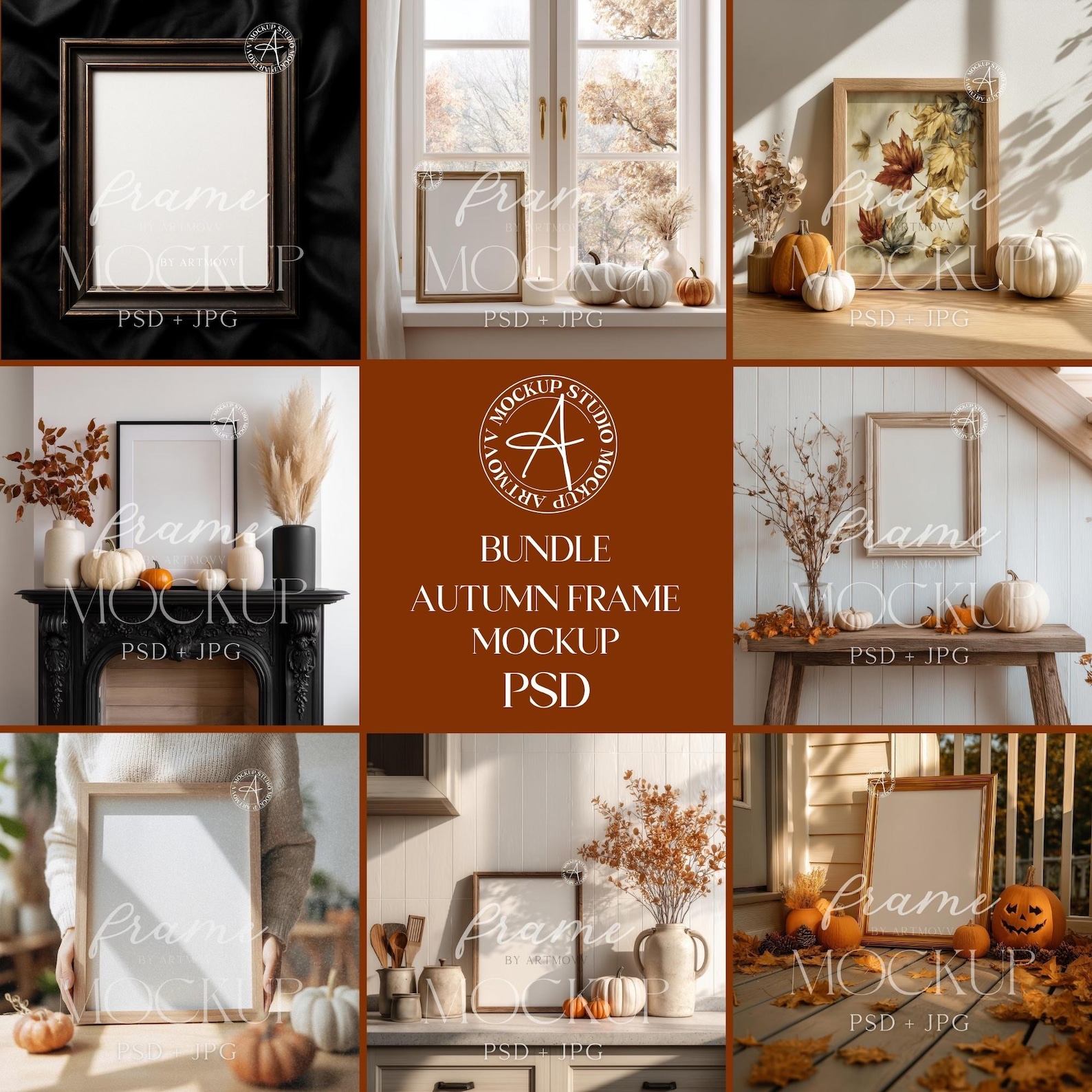 Autumn Frame Mockup Bundle: Fall Pumpkin Poster PSD & JPG - Etsy