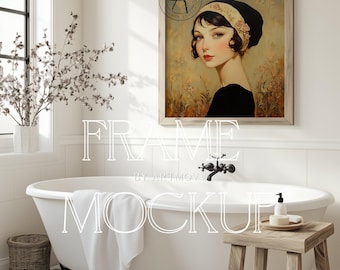 Vintage Wood Frame Mockup: Cottagecore Bathroom (PSD)