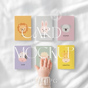 Affirmationskarten Mockup, Kinderzimmer-Kartenvorlage, bearbeitbare Smart-Objekt-Bildungskarte, Kinderkarten-Mockups Boho-Kartenmodell PSD + JPG