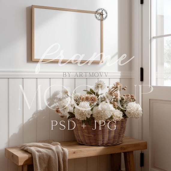 Coastal Beach Farmhouse Frame Mockup • 2:3 Ratio PSD • Light Coastal Interior Mockup