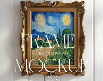 Antique Gold Frame Mockup: 11x14 Vertical Vintage Style (PSD)