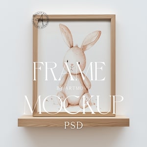 Maquette de cadre en bois minimaliste, maquette de cadre au rapport 11 x 14, maquette d&#39;affiche imprimée, maquette d&#39;art mural, présentoir d&#39;art imprimable, PSD + JPG