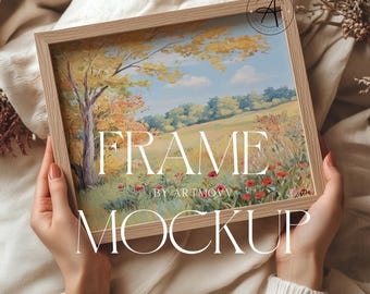 Wooden Landscape Frame Mockup, 4:3 Ratio (PSD)