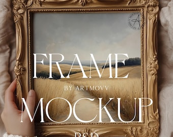Vintage Gold Frame Mockup: Square Artwork Display (PSD)