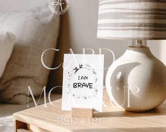 Table Card Mockup 5x7 Affirmation Card Mockup PSD + JPG, Smart Object Card Mockup, Card with Stand Mockup, Digital Download, Card Template