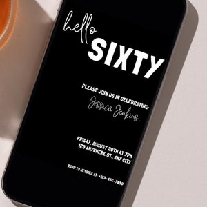 Sixty, Sixtieth Birthday, 60th Birthday Party, Birthday Party Template, Customizable Template, Digital Invitation, Text Invitation, 60th