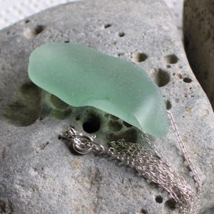 Large Sea Glass Pendant Sterling Silver Necklace Genuine Sea Glass Large Seafoam Shard Beach Lover Anniversary Jewellery Gift for her