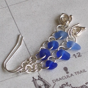 Genuine Sea Glass Sterling Silver Long Drop Earrings Rare Blue Beach Glass Earrings Sea Glass Earrings Nautical Boho Jewellery Gift For Her