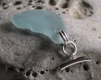 Dusky Blue/Green Sea Glass Sterling Silver Pendant Necklace