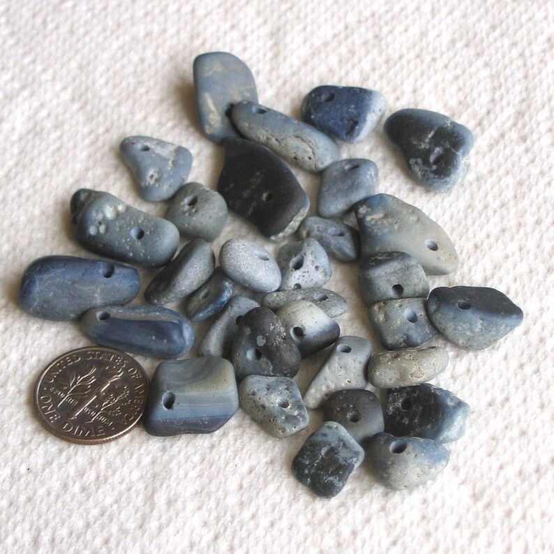 32 Slag Sea Glass Beads Drilled 1.5mm Holes Natural Surf Tumbled