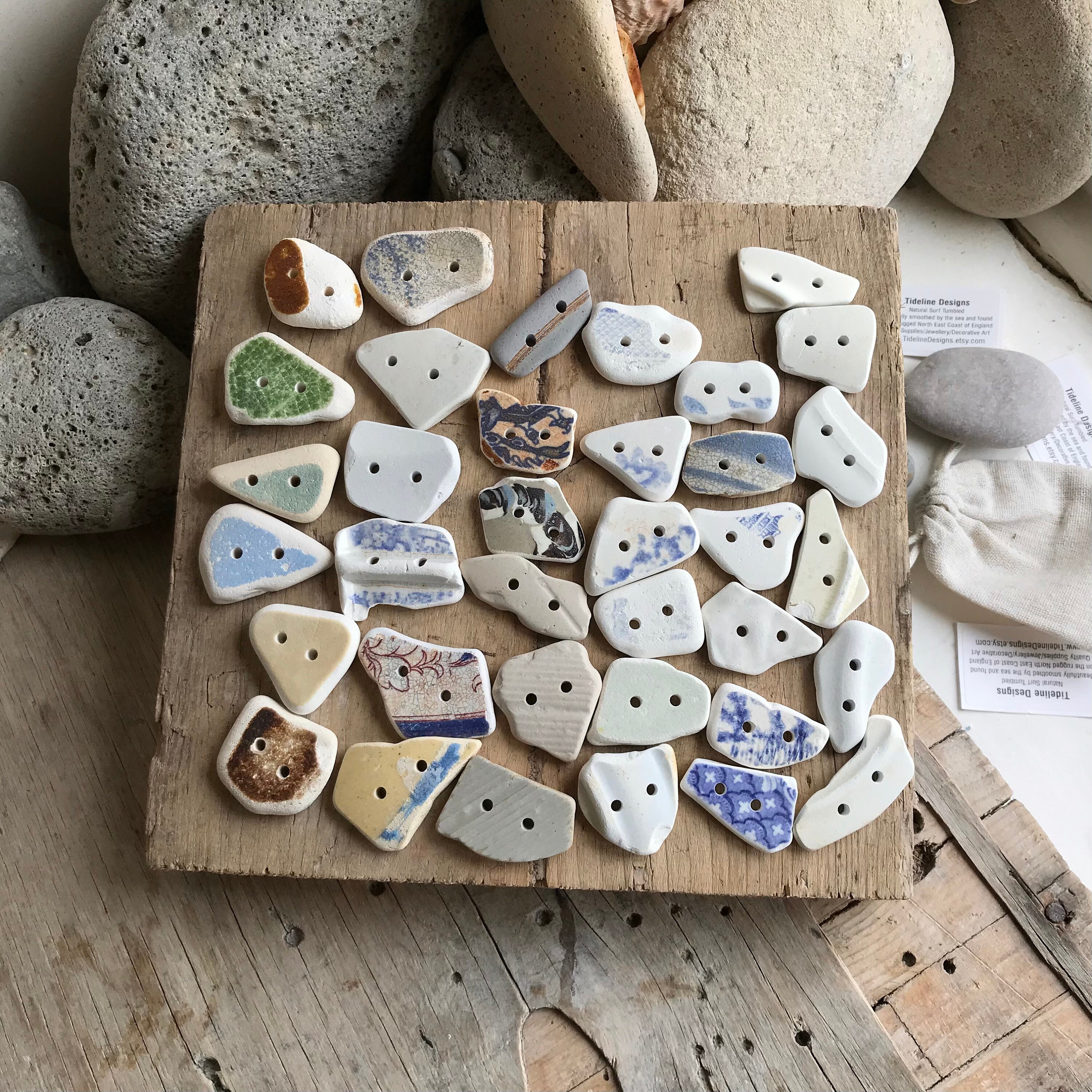 Extra Large Sea Pottery Buttons Double Drilled 3mm Holes a Set of 6 ...