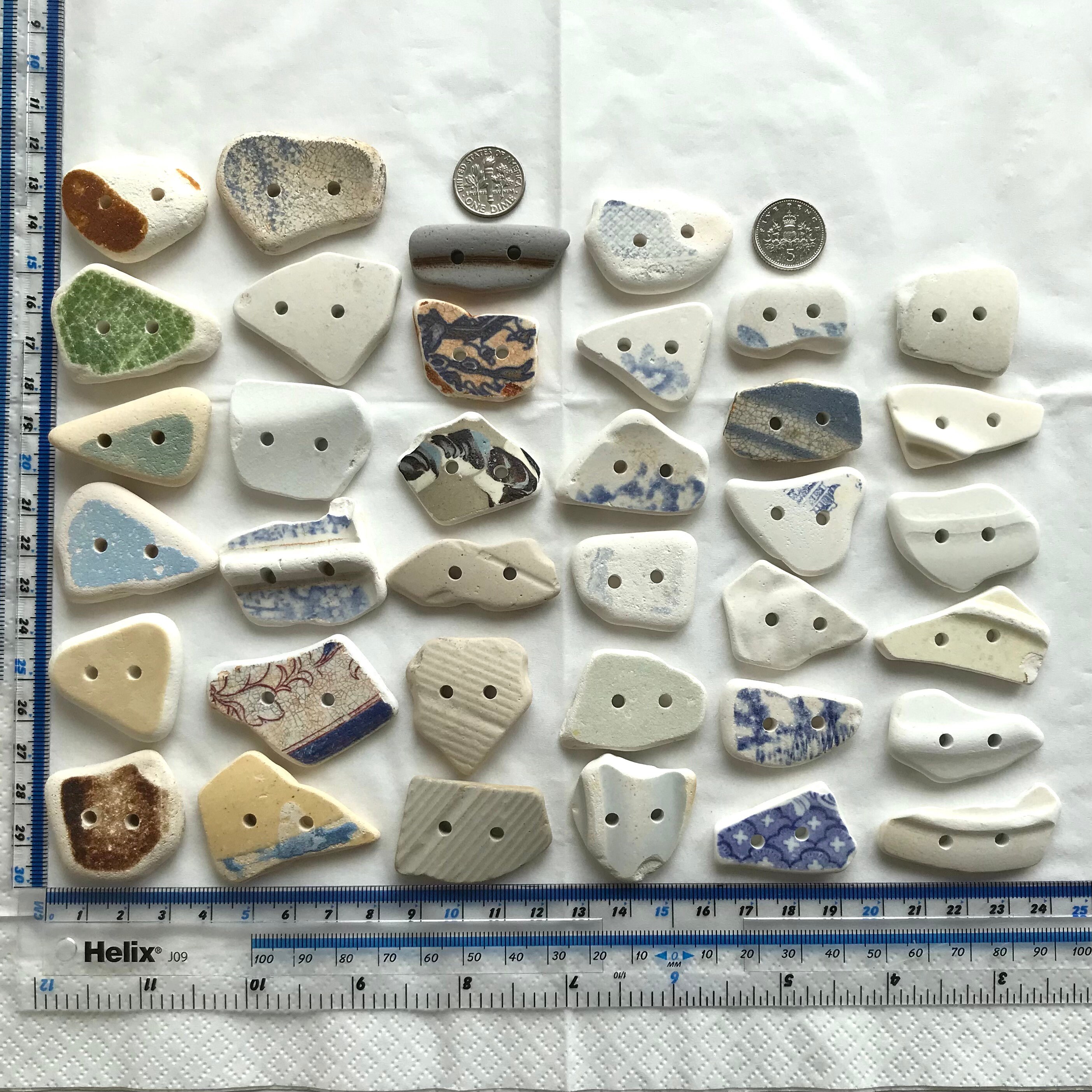 Extra Large Sea Pottery Buttons Double Drilled 3mm Holes a Set of 6 ...