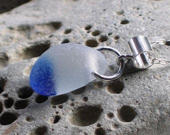 Blue Ocean Sea Glass Sterling Silver Pendant Necklace