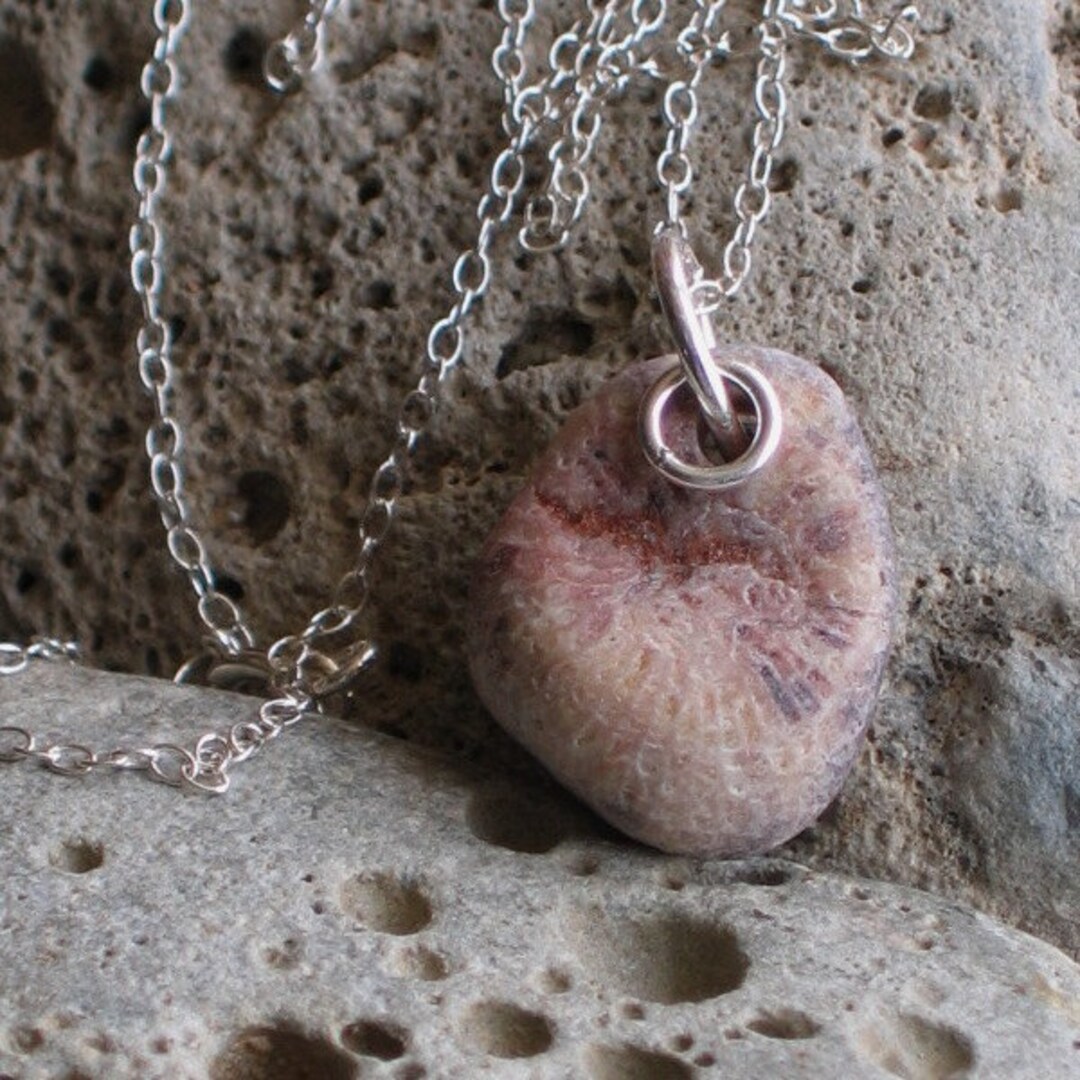Natural Surf Tumbled Fossil Pendant Necklace 556 - Etsy