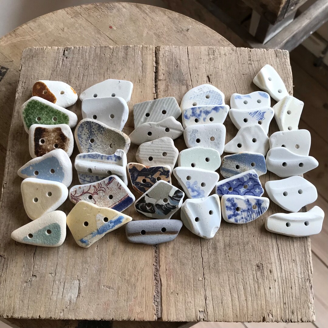 Extra Large Sea Pottery Buttons Double Drilled 3mm Holes a Set of 6 ...