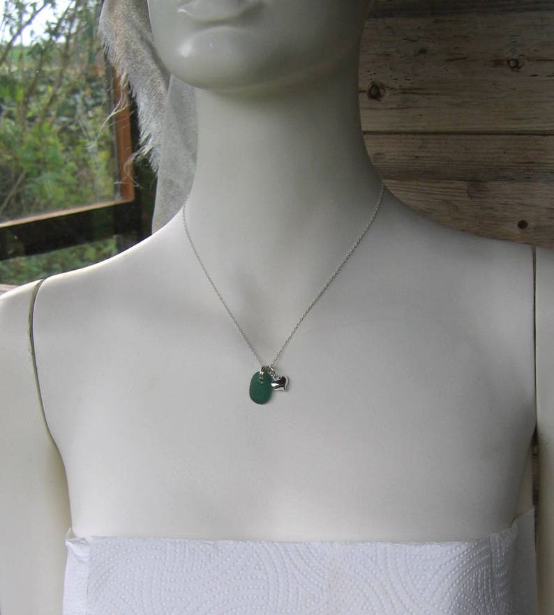 Rare Sea Green Sea Glass Sterling Silver Puffed Heart Pendant Necklace Valentine Gift Genuine Beach Glass Jewellery gift image 4