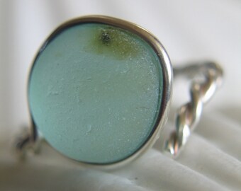 Reserved for Marie Natural Sea Glass Sterling Silver Ring Seafoam Glow US 6