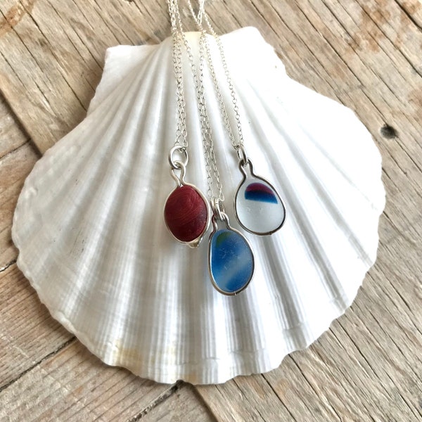 Rare Sea Glass Sterling Silver Petite Pendant Necklace Genuine Natural Surf Tumbled Beach Glass Sea Glass Lover Jewellery Gift Seconds