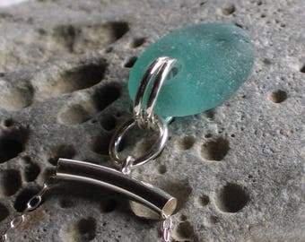 Rare Sea Green Sea Glass Sterling Silver Pendant Necklace