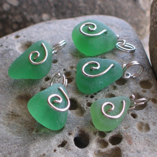 Genuine Sea Glass Sterling Silver Spiral Charms Petite Pendants 5 x Charms for Beach Glass Bracelets and necklaces Jewellery or Supplies