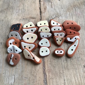Sea Pottery Buttons Double Drilled 2.5mm to 3mm Holes a Set of 5 Surf Tumbled Terracotta Buttons Jewellery Making Beading Craft Supplies