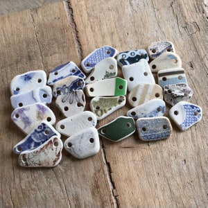 Sea Pottery Connectors Double Drilled 3mm Large Holes a Set of 5 Focal Beads Natural Surf Tumbled Jewellery Making and Beading Supplies